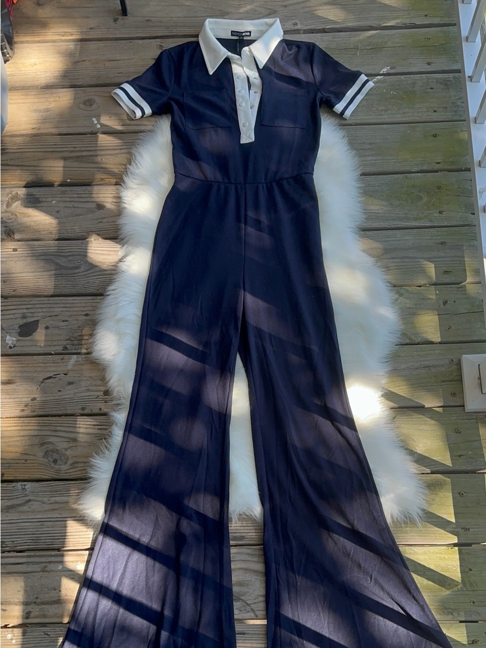 Fashion Nova Navy Polo-Style Wide-Leg Dianna Jumpsuit with White Trim - Picture 4 of 10
